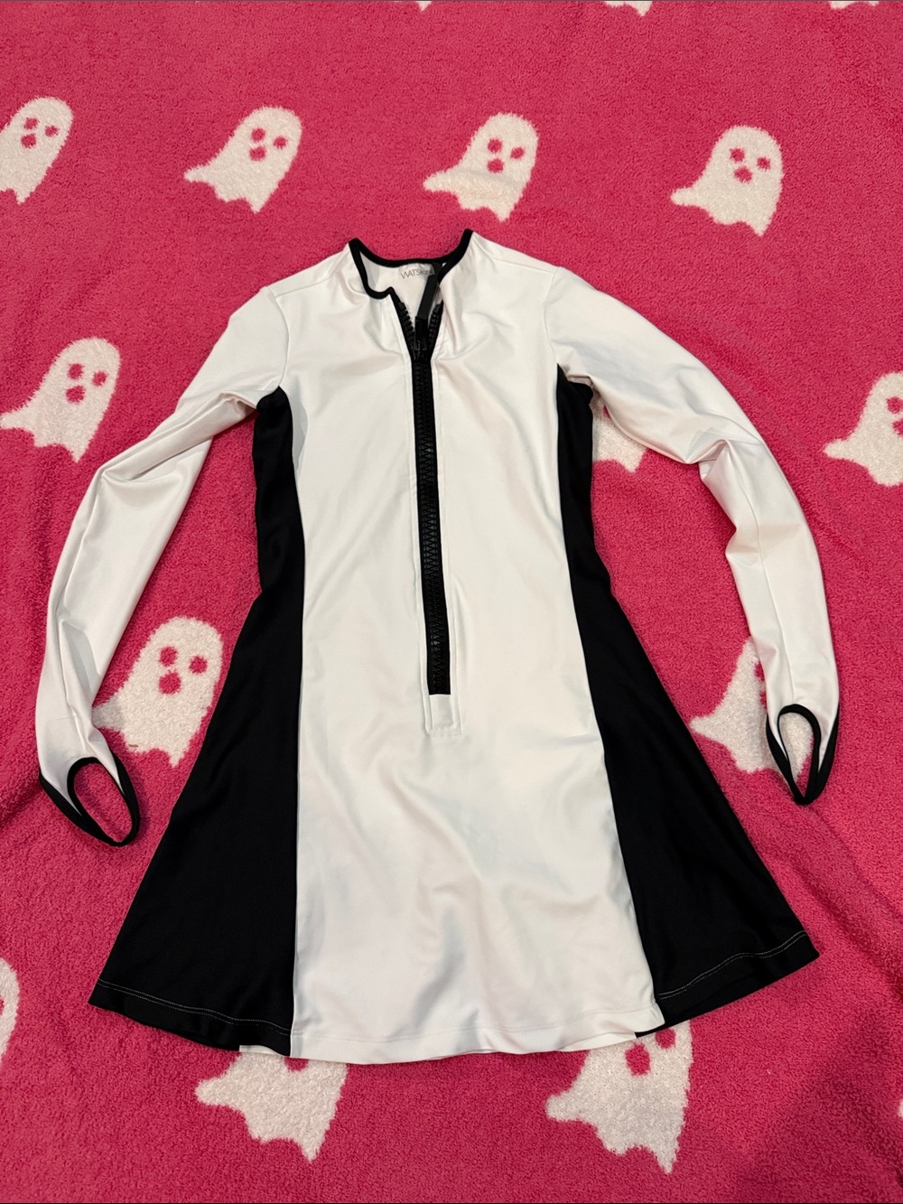Women’s Watskin Black & White Long Sleeve Zip-Front swim Dress XS